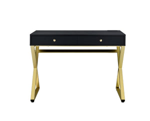 Coleen Contemporary Vanity Desk with USB Black & Brass Finish AC00894-ACME