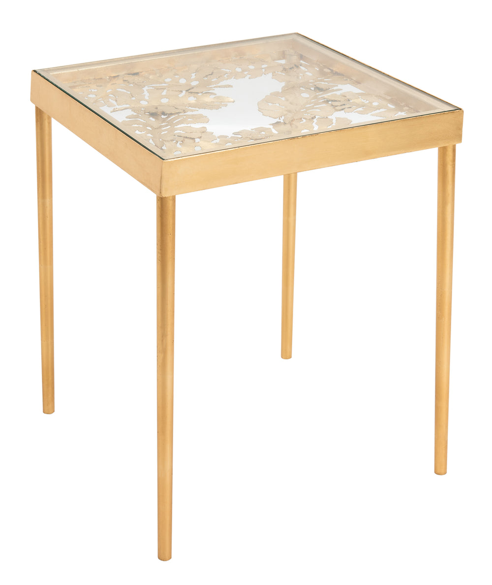 Leilani Palm Leaf Side Table - Elegant Gold & Glass Accent Table for Timeless Living Room Style