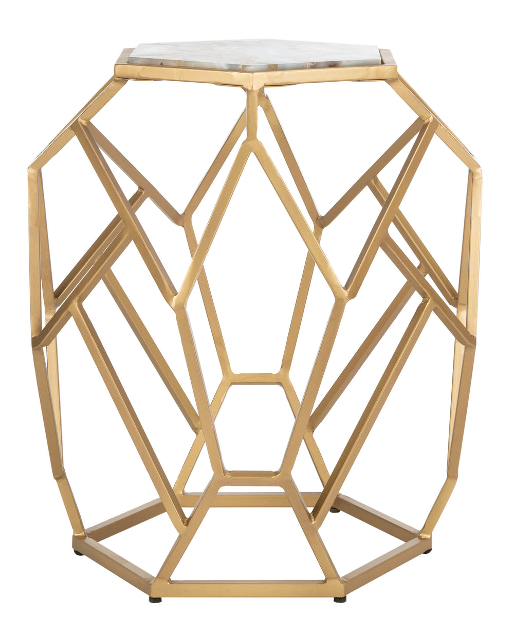 Ava Geometric Accent Table - Stunning Gold Design with Multi-Colored Agate Top for Modern Spaces
