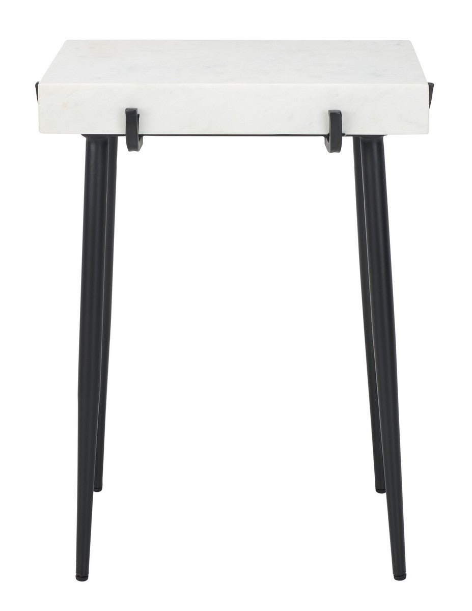 Yuki Stone Top Accent Table – Elegant White Marble & Black Metal Design for Modern Home Décor