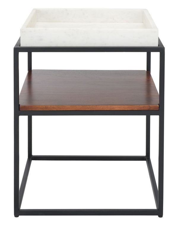 Kya 2-Tier Marble Accent Table - Stylish Walnut & Black Frame, Perfect for Chic Small Spaces