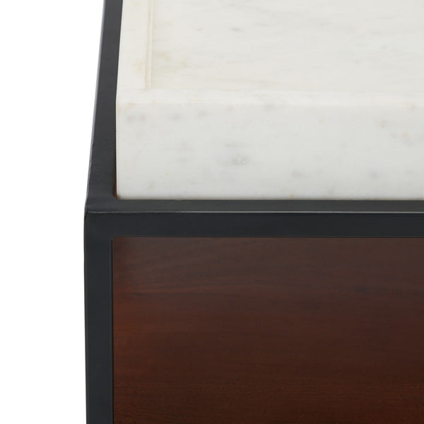 Kya 2-Tier Marble Accent Table - Stylish Walnut & Black Frame, Perfect for Chic Small Spaces