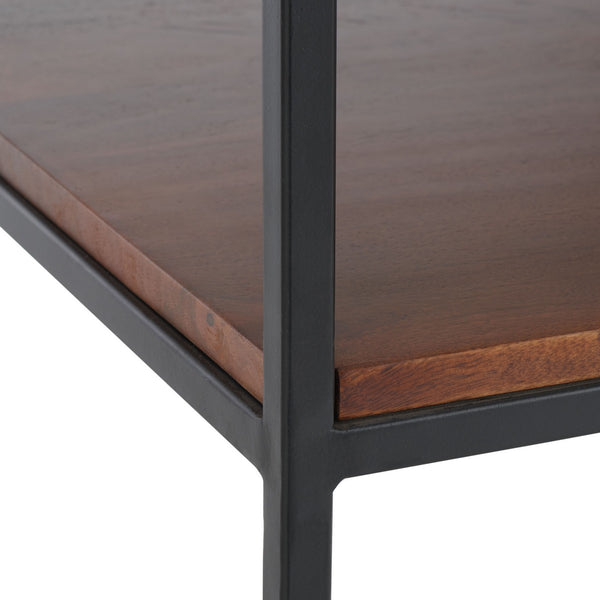 Kya 2-Tier Marble Accent Table - Stylish Walnut & Black Frame, Perfect for Chic Small Spaces