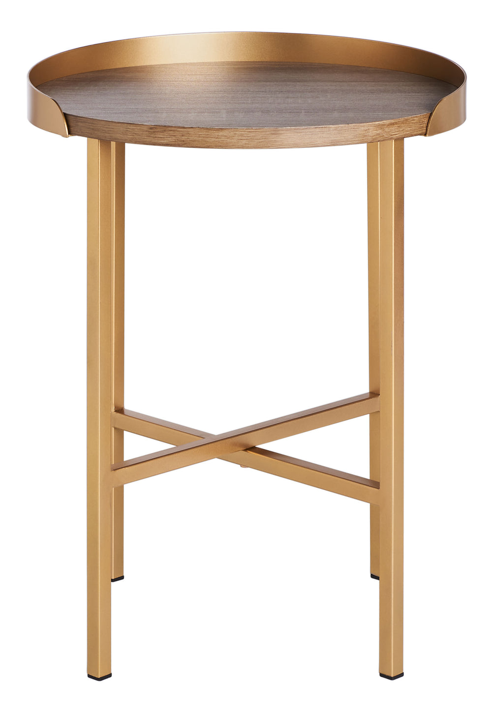 Prague Round Side Table - Chic Light Grey Oak Accent with Gold Edges & X-Base for Modern Decor