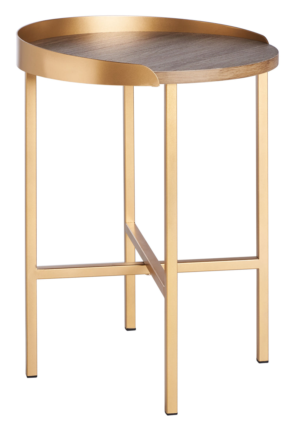 Prague Round Side Table - Chic Light Grey Oak Accent with Gold Edges & X-Base for Modern Decor