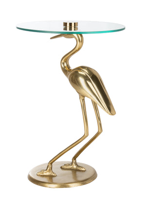 Tori Crane Base Accent Table - Elegant Gold Finish with Glass Top, Organic Design for Home Decor
