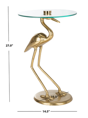 Tori Crane Base Accent Table - Elegant Gold Finish with Glass Top, Organic Design for Home Decor