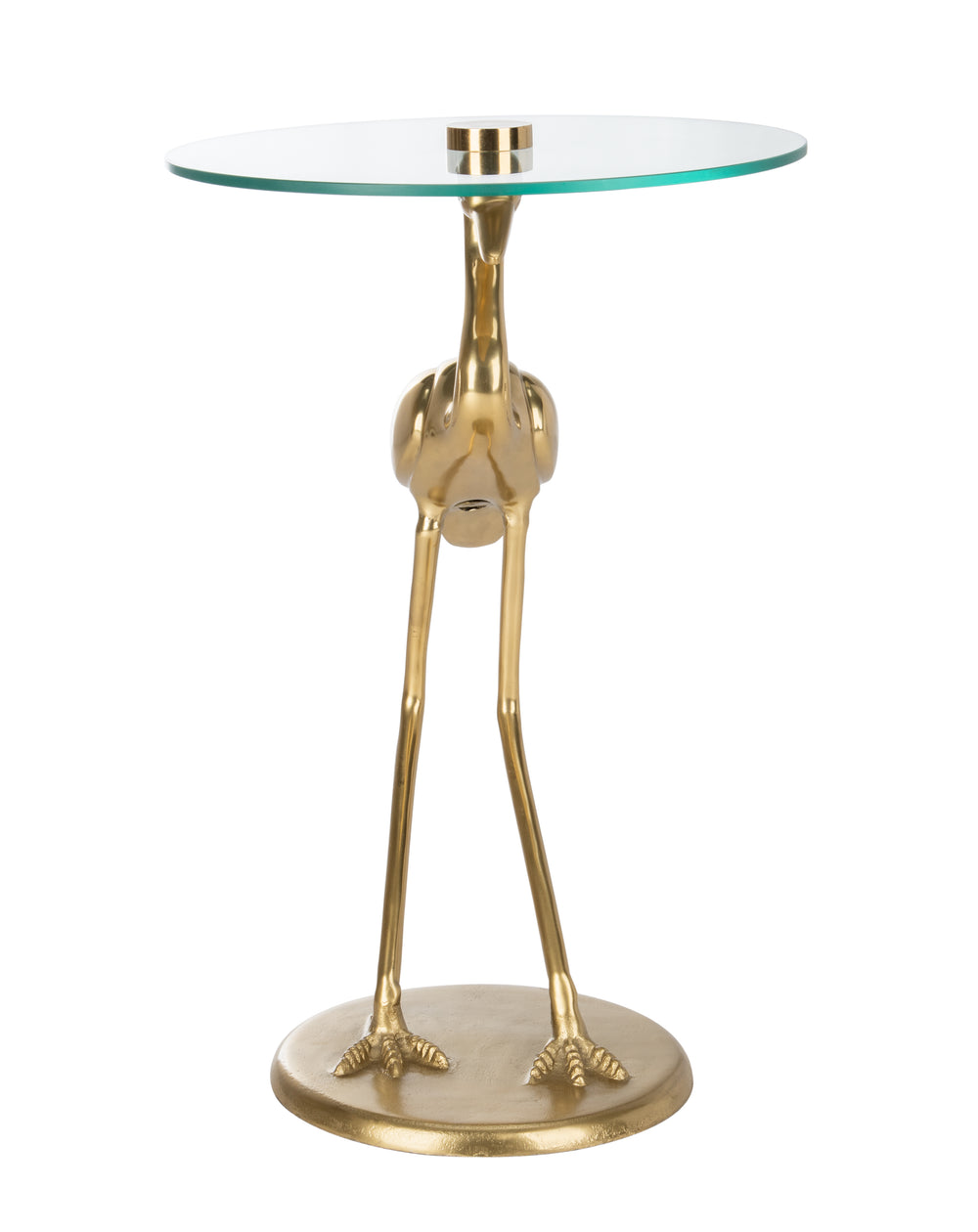 Tori Crane Base Accent Table - Elegant Gold Finish with Glass Top, Organic Design for Home Decor