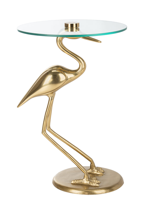 Tori Crane Base Accent Table - Elegant Gold Finish with Glass Top, Organic Design for Home Decor