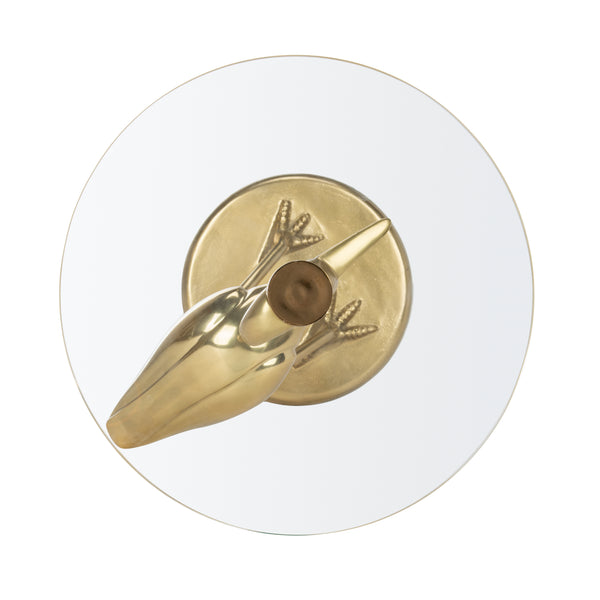 Tori Crane Base Accent Table - Elegant Gold Finish with Glass Top, Organic Design for Home Decor