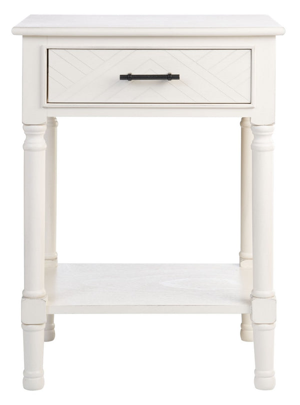 Peyton 1 Drawer Accent Table  Distressed White Wood ACC5704A