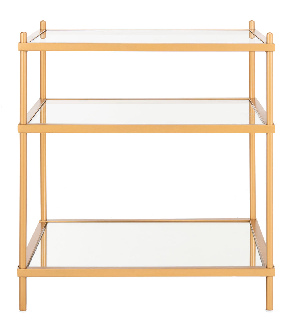 Noelia 3 Tier Accent Table - Elegant Gold Frame with Mirrored Shelf for Living Room Display Style