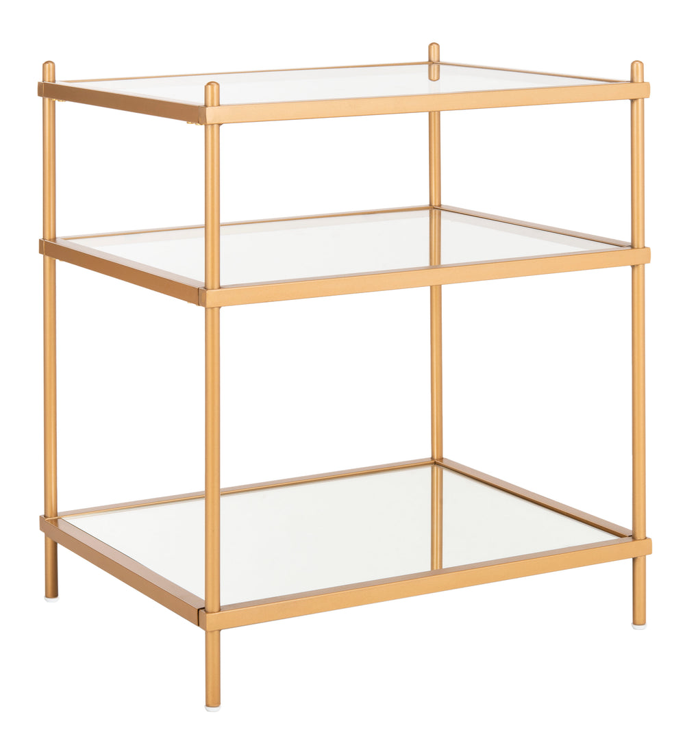 Noelia 3 Tier Accent Table - Elegant Gold Frame with Mirrored Shelf for Living Room Display Style