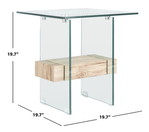 Kayley Accent Table - Elegant Modern Design with Clear Tempered Glass and Natural Wood Shelf Appeal
