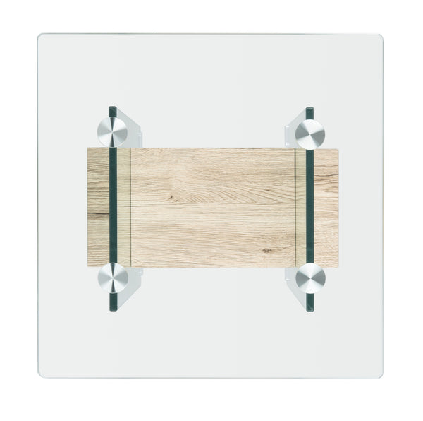 Kayley Accent Table - Elegant Modern Design with Clear Tempered Glass and Natural Wood Shelf Appeal