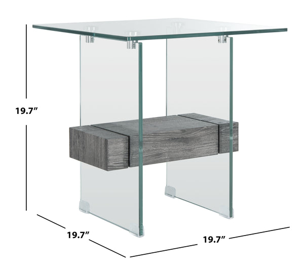 Kayley Accent Table - Elegant Modern Design with Clear Tempered Glass and Natural Wood Shelf Appeal