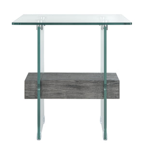 Kayley Accent Table - Elegant Modern Design with Clear Tempered Glass and Natural Wood Shelf Appeal