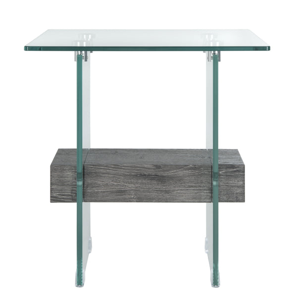 Kayley Accent Table - Elegant Modern Design with Clear Tempered Glass and Natural Wood Shelf Appeal