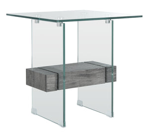 Kayley Accent Table - Elegant Modern Design with Clear Tempered Glass and Natural Wood Shelf Appeal