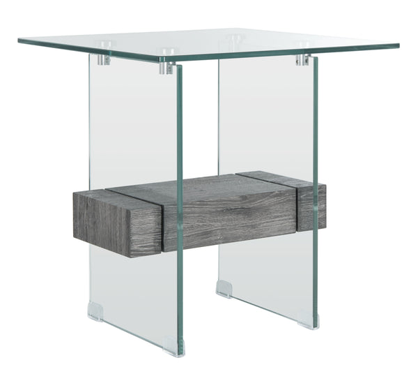 Kayley Accent Table - Elegant Modern Design with Clear Tempered Glass and Natural Wood Shelf Appeal