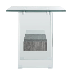Kayley Accent Table - Elegant Modern Design with Clear Tempered Glass and Natural Wood Shelf Appeal