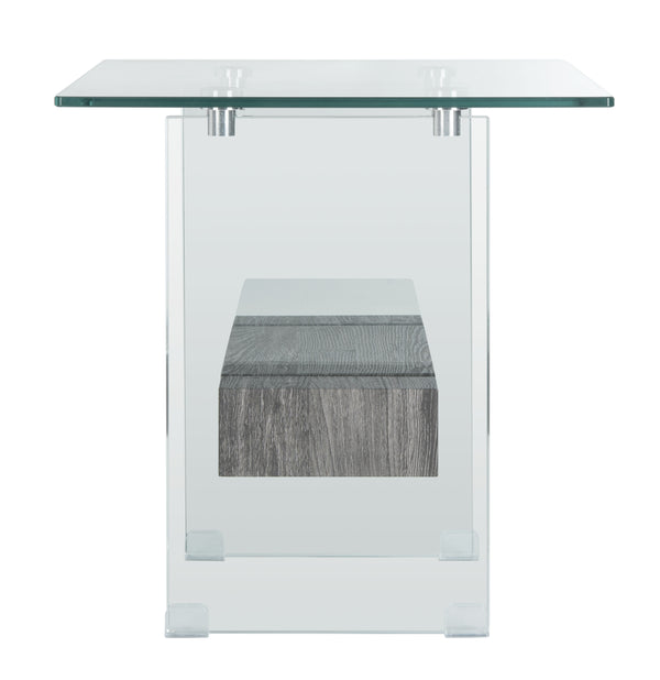Kayley Accent Table - Elegant Modern Design with Clear Tempered Glass and Natural Wood Shelf Appeal