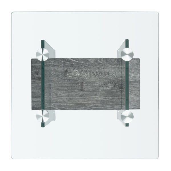 Kayley Accent Table - Elegant Modern Design with Clear Tempered Glass and Natural Wood Shelf Appeal