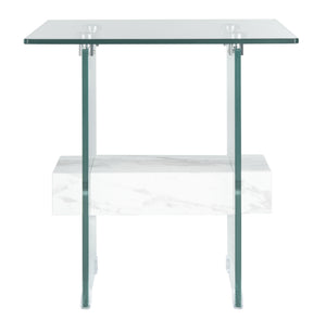 Kayley Accent Table - Elegant Modern Design with Clear Tempered Glass and Natural Wood Shelf Appeal