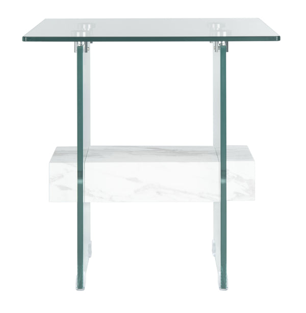 Kayley Accent Table - Elegant Modern Design with Clear Tempered Glass and Natural Wood Shelf Appeal