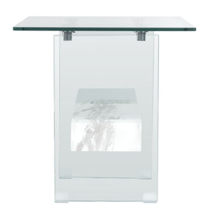 Kayley Accent Table - Elegant Modern Design with Clear Tempered Glass and Natural Wood Shelf Appeal