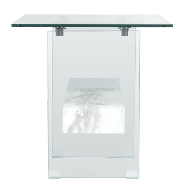 Kayley Accent Table - Elegant Modern Design with Clear Tempered Glass and Natural Wood Shelf Appeal