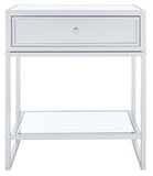 Cyra Mirrored Accent Table with 1 Drawer - Modern Glamour, Silver Frame & Chic Decorative Depth