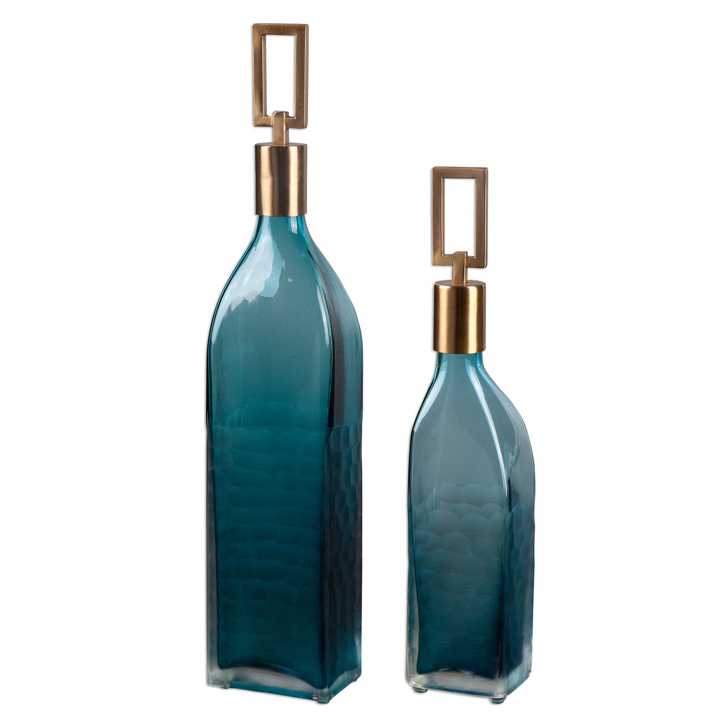 Uttermost Annabella Teal Glass Bottles - Set of 2