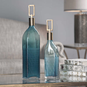 Uttermost Annabella Teal Glass Bottles - Set of 2