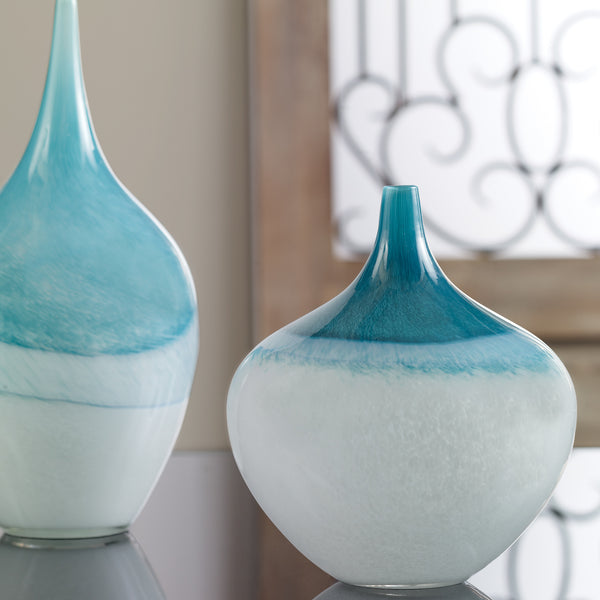 Uttermost Carla Teal White Vases - Set of 2