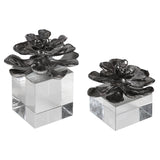 Uttermost Indian Lotus Metallic Silver Flowers Set of 2