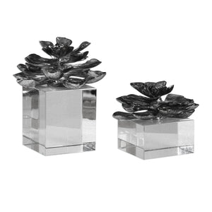 Uttermost Indian Lotus Metallic Silver Flowers Set of 2