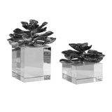 Indian Lotus Metallic Silver Flowers Set of 2