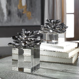 Uttermost Indian Lotus Metallic Silver Flowers Set of 2