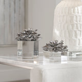 Uttermost Indian Lotus Metallic Silver Flowers Set of 2