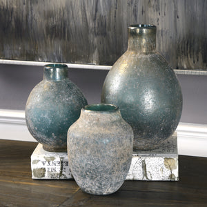 Uttermost Mercede Weathered Blue-Green Vases Set of 3