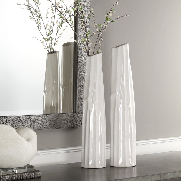Uttermost Kenley Crackled White Vases Set of 2