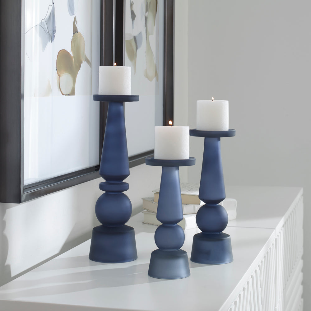 Uttermost Cassiopeia Blue Glass Candleholders - Set of 3