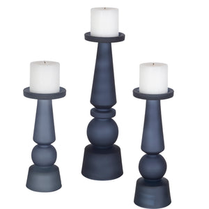 Uttermost Cassiopeia Blue Glass Candleholders - Set of 3