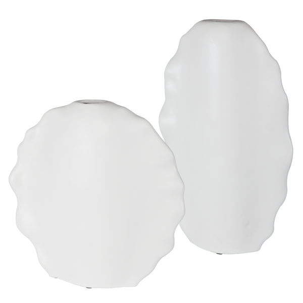 Uttermost Ruffled Feathers Modern White Vases - Set of 2