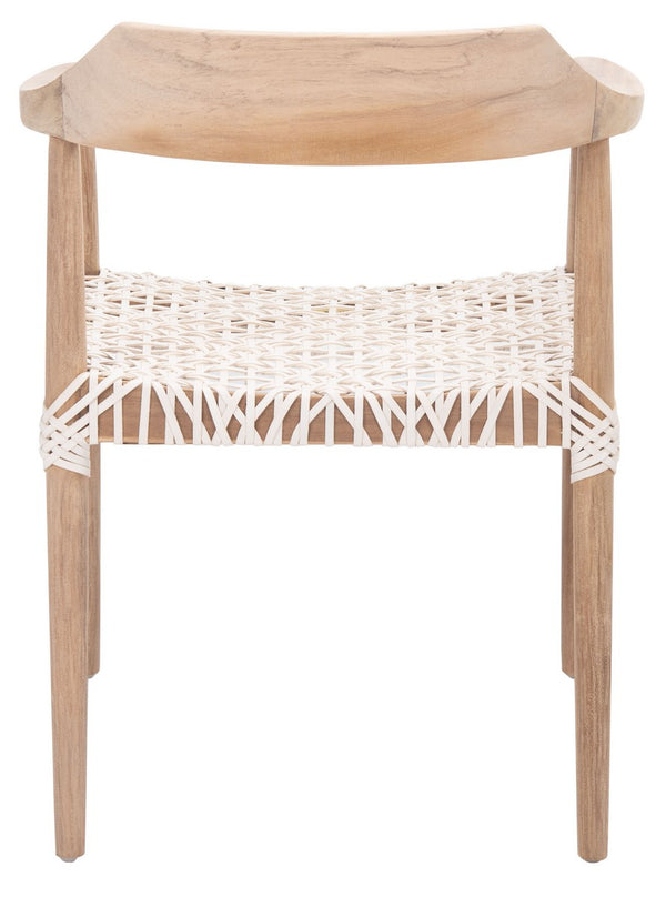 Munro Leather Woven Accent Chair Unfinished Natural (Teak Wood Frame) / White (Leather Seat) Wood ACH1005A