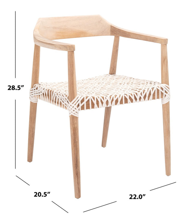 Munro Leather Woven Accent Chair Unfinished Natural (Teak Wood Frame) / White (Leather Seat) Wood ACH1005A