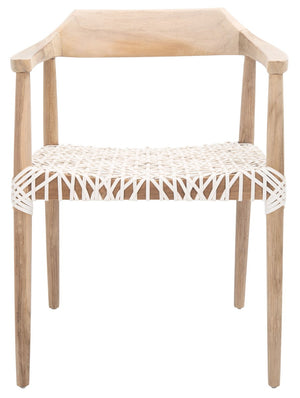 Munro Leather Woven Accent Chair Unfinished Natural (Teak Wood Frame) / White (Leather Seat) Wood ACH1005A