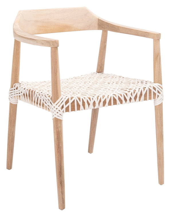 Munro Leather Woven Accent Chair Unfinished Natural (Teak Wood Frame) / White (Leather Seat) Wood ACH1005A