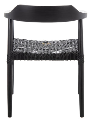 Munro Leather Woven Accent Chair Black (Sungkai Wood Frame) / Black (Leather Seat) Wood ACH1005B